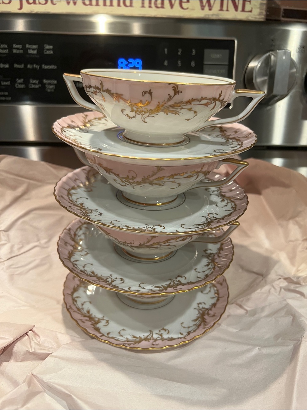 Royal Tettau Germany 1794 Elegance Rose Footed Cream Soup and Saucer Set of 4